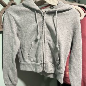 gray cropped brandy melville zip up